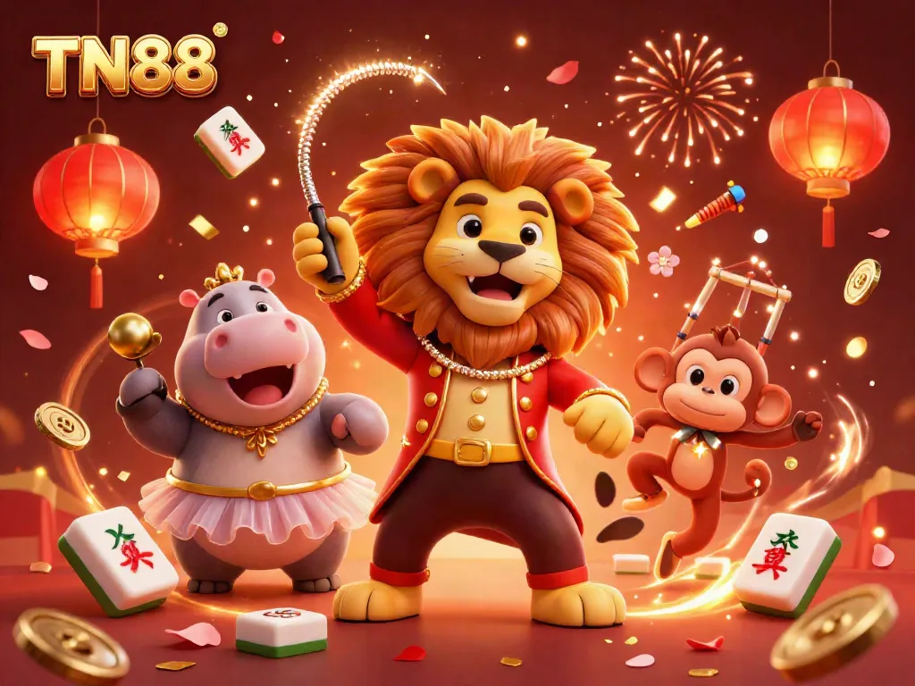 Experience TN88 with vibrant casino characters and dynamic game elements in a celebratory scene.