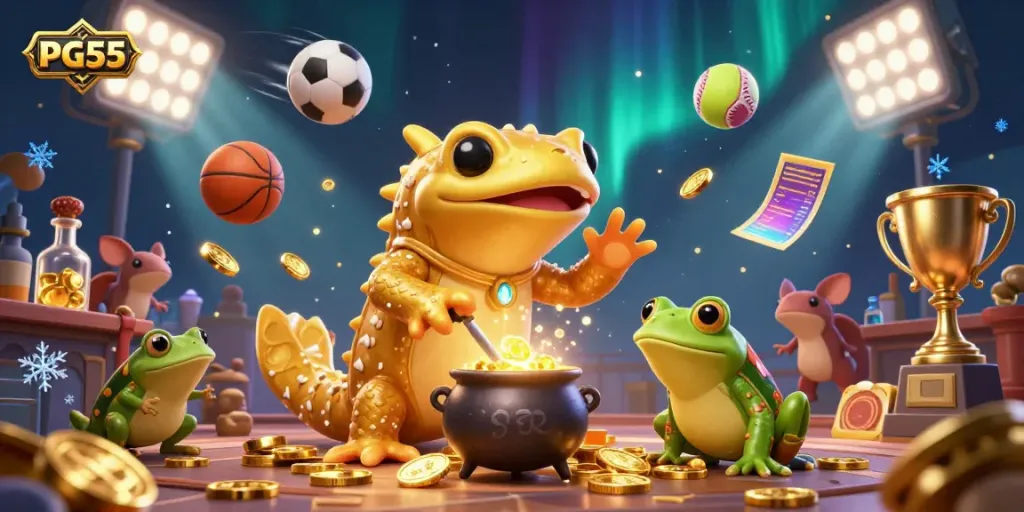 Experience the exciting world of PG55 with vibrant gambling elements and colorful characters showcasing gameplay.