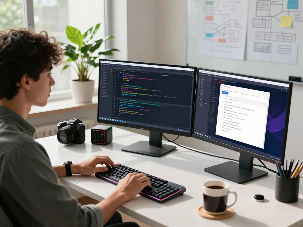 Engaged programmer coding in a tech workspace, showcasing net88 development tools and collaborative environment.