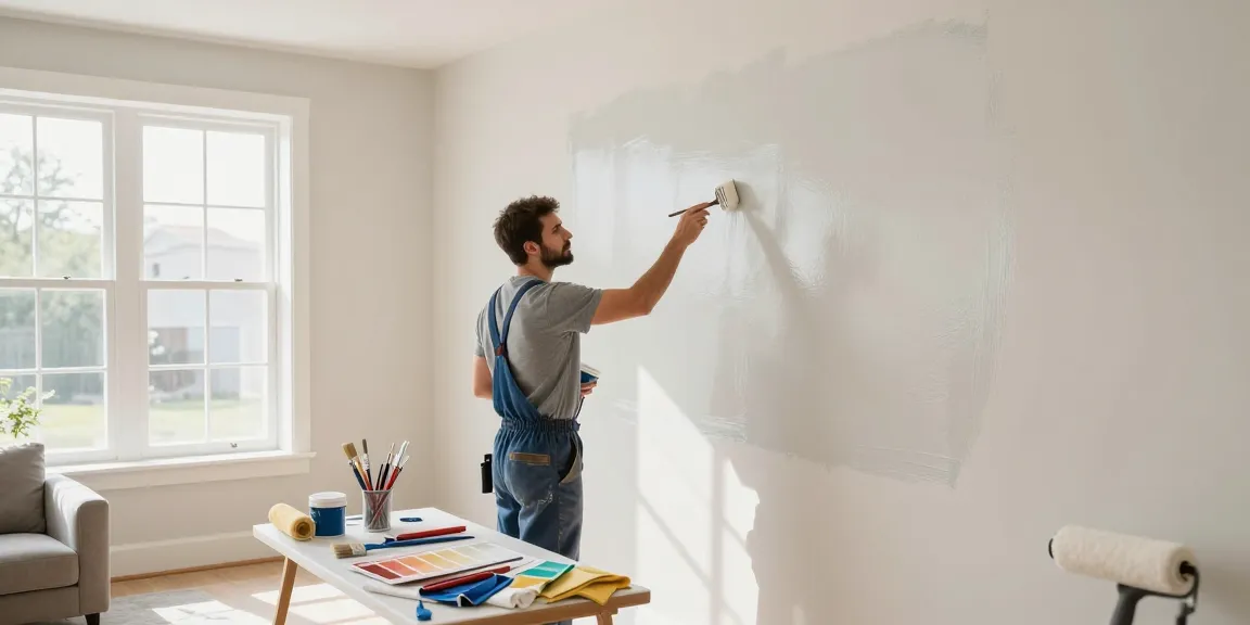 Professional painter in Lincoln enhancing a living room with quality paint, showcasing skill and transformation.