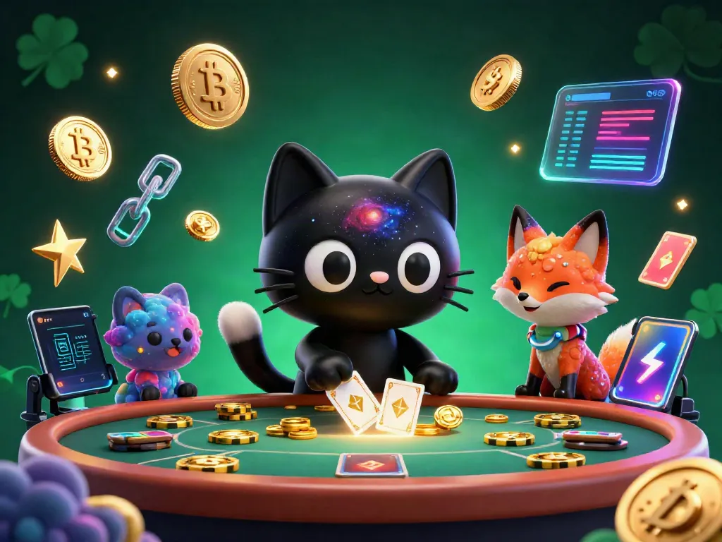 Experience the thrill of EE88 with a cosmic cat and fox at a vibrant casino table pulling in riches.