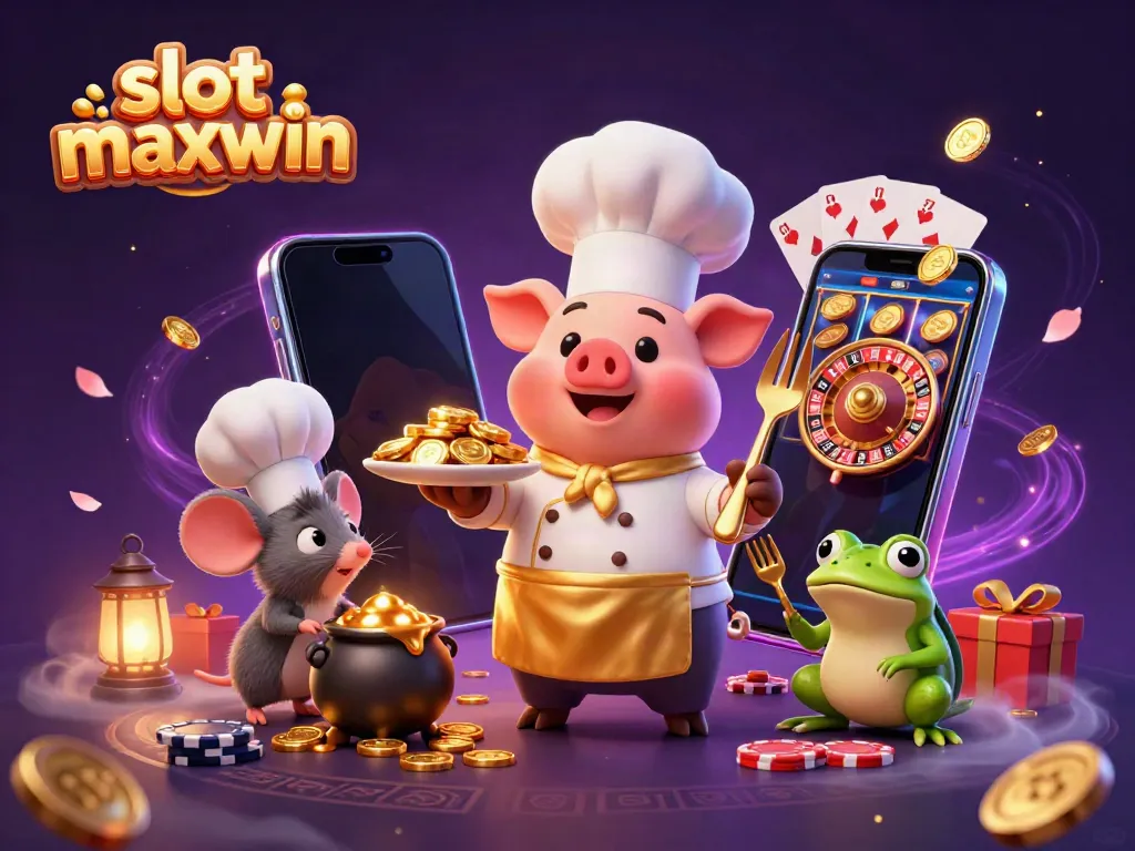 Experience the thrill of slot maxwin in this vibrant 3D casino scene with animated characters.