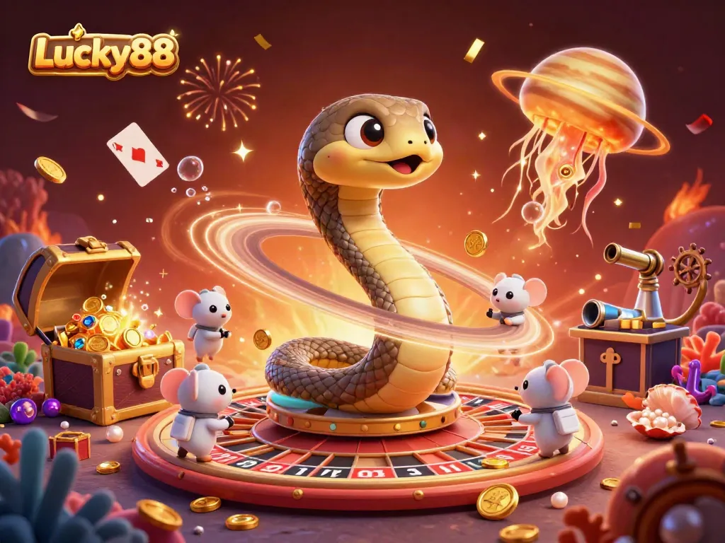 Experience thrilling gameplay with Lucky88 as astronauts bet around a roulette-styled Saturn.