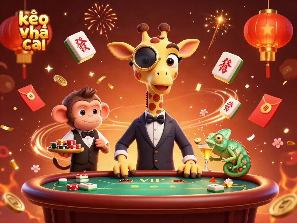 Engage with kèo nhà cái betting strategies in a vibrant casino atmosphere featuring playful characters and rich gaming elements.