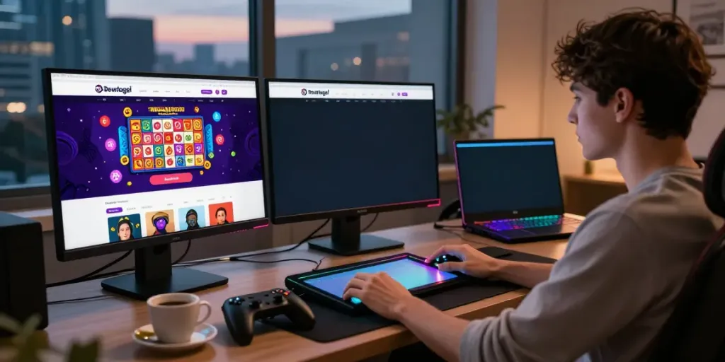 Engaged user exploring the Dewatogel platform for Bandar Togel in a modern gaming setup.