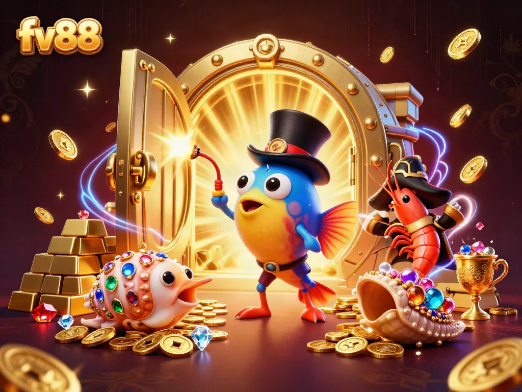 Experience excitement at fv88, where a deep-sea anglerfish attracts golden coins amidst treasure.