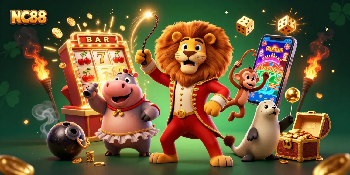 Join the excitement at NC88 with a vibrant 3D casino illustration featuring engaging characters and jackpot elements.
