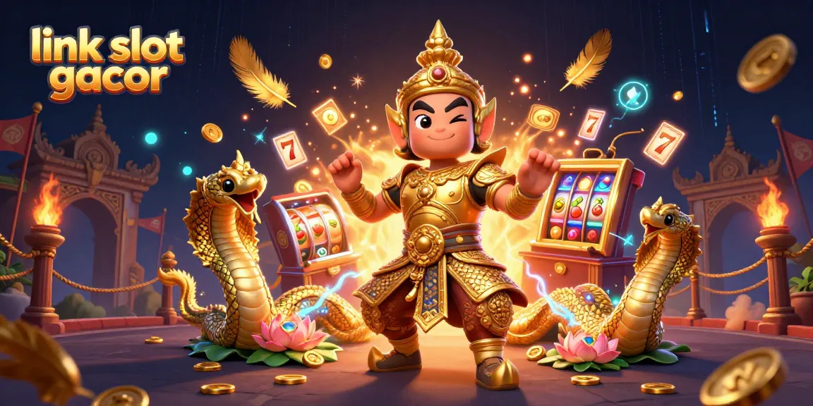 Spin the winning reels at link slot gacor with Naga companions and golden guardian in a vibrant casino scene.
