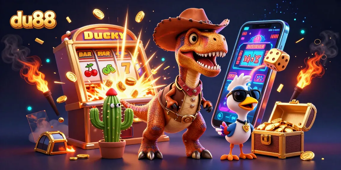 Experience du88 gaming excitement with a T-Rex cowboy amid a jackpot explosion!