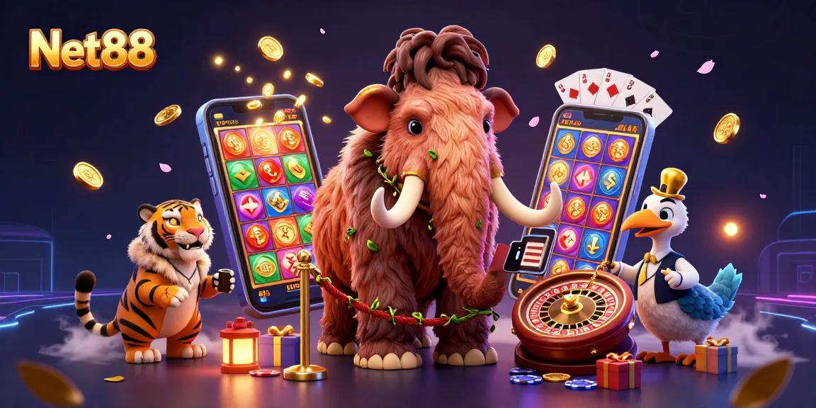 Players enjoying the vibrant gaming atmosphere at Net88 casino, surrounded by exciting gaming elements.
