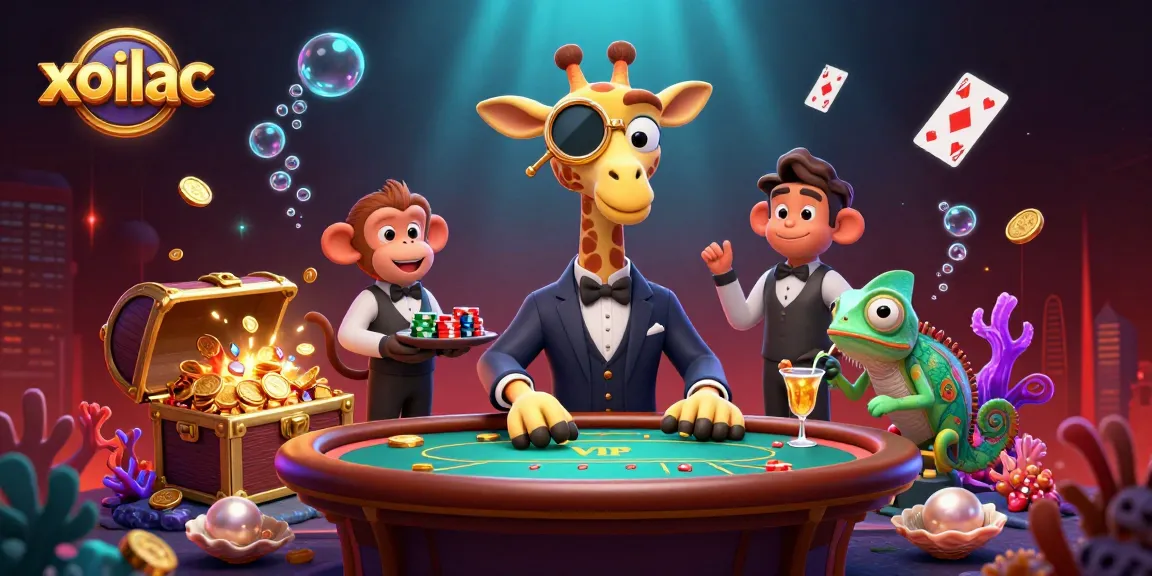 Watch exciting gambling action with xoilac in a vibrant 3D casino scene featuring high-roller characters.