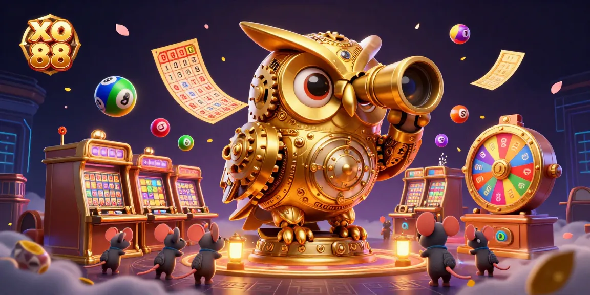 Experience the excitement of xo 88 with a vibrant 3D illustration of a golden owl and casino elements.