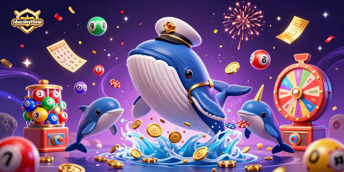 Experience thrilling gaming with nhacaiuytinne featuring a giant whale and colorful casino elements in a vibrant 3D scene.