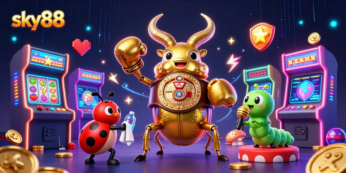 Experience the vibrant action of sky88 casino with a unique 3D illustration featuring colorful characters and gaming elements.