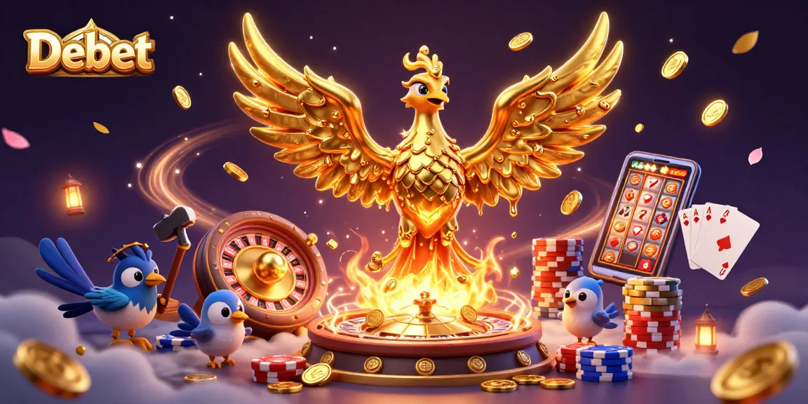 Debet shines bright with the golden phoenix and cascading coins in this immersive casino scene.