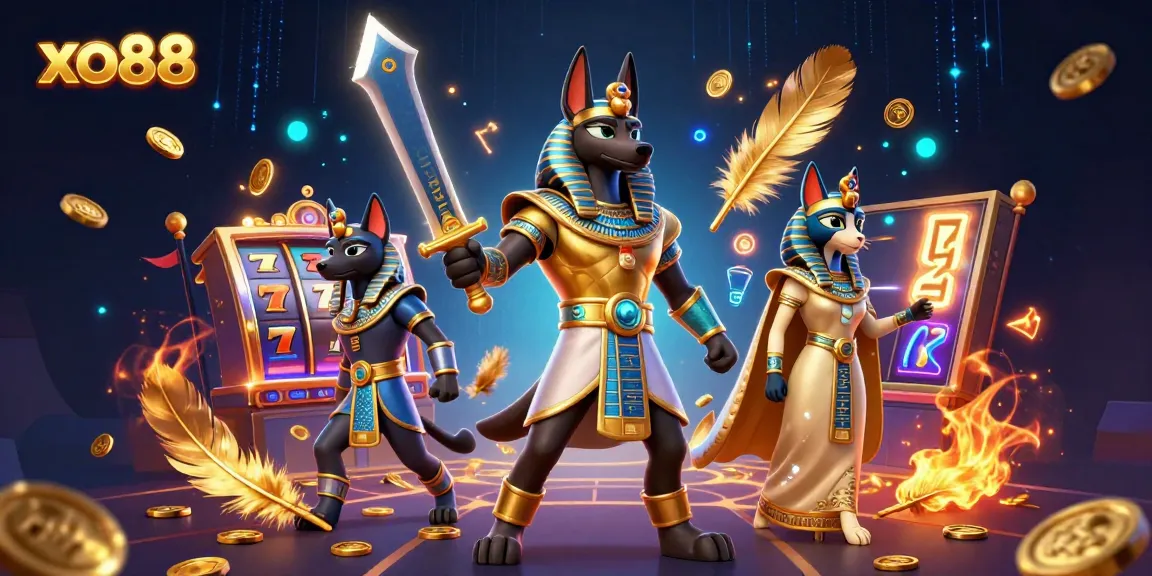 Experience the excitement of xo88 with Anubis and Bastet amidst vibrant casino features.