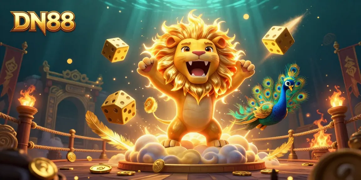 Engage with DN88’s thrilling gaming experience amidst vibrant casino elements and 3D characters.
