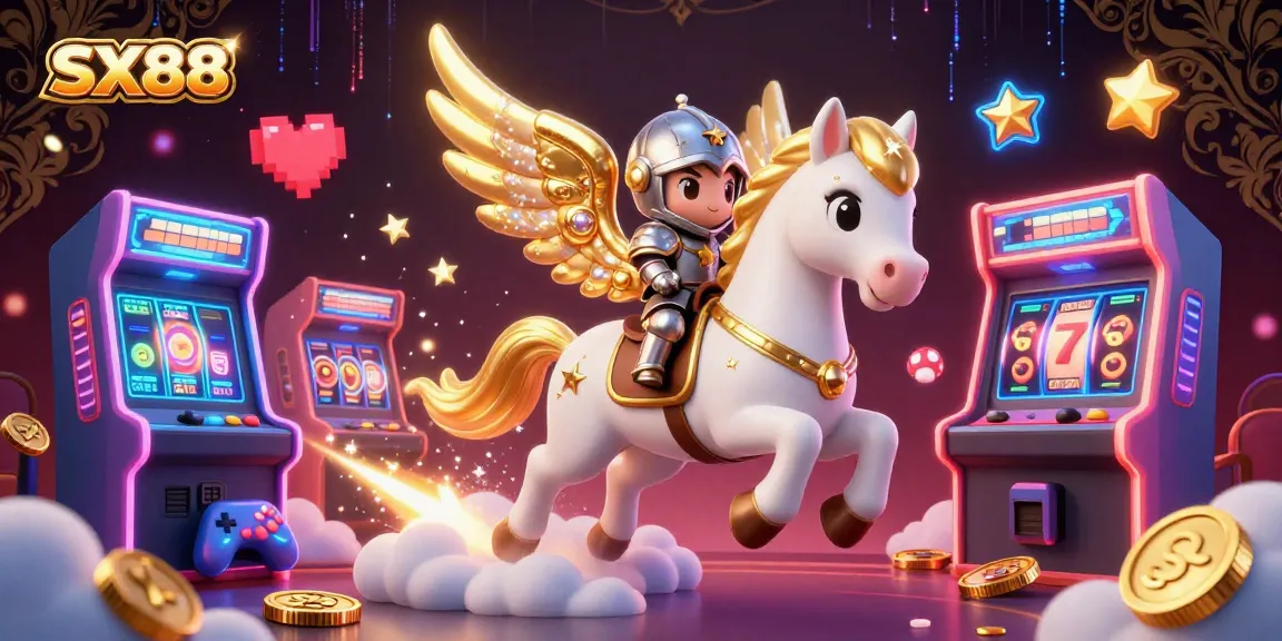 SX88 invites players to experience thrilling casino fun with a dynamic 3D illustration of gaming adventures.