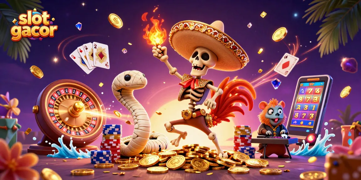 Celebrate wins at slot gacor while enjoying vibrant characters and casino action in this colorful digital scene.