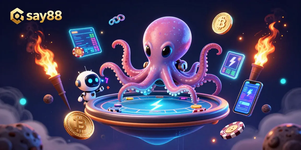 Experience the excitement of gaming at say88 with an alien octopus at the poker table.