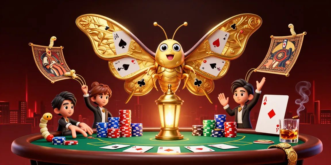 Experience the thrill of poker with XX88's vibrant 3D illustration showcasing a moth, casino scenes, and winning cards.