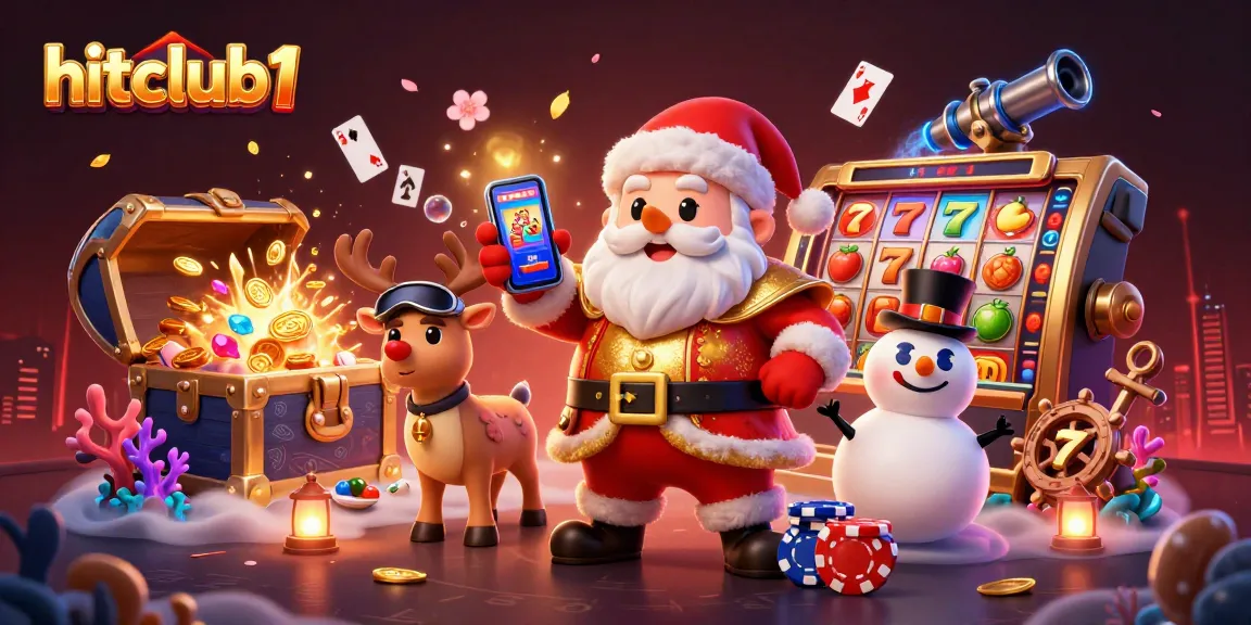 Play exciting casino slots at hitclub1 with Santa, a dealer reindeer, and a poker chip snowman.