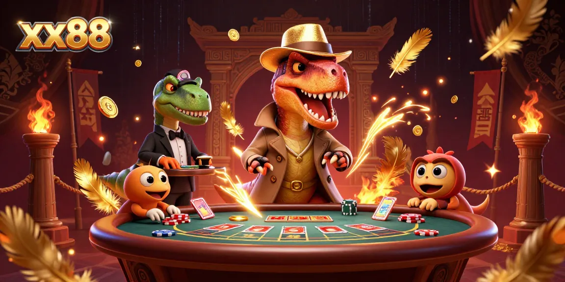 Experience thrilling gameplay at xx88 with a velociraptor card counter and a suspicious pit boss.