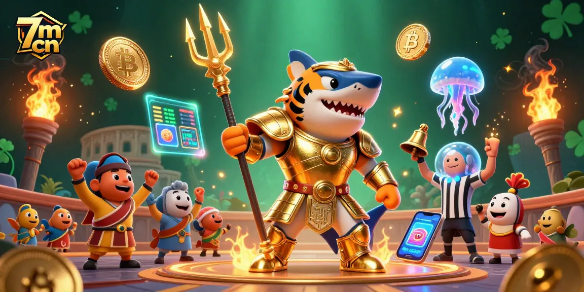 Experience thrilling betting moments with 7m cn platform's vibrant 3D scene featuring a gladiatorial shark