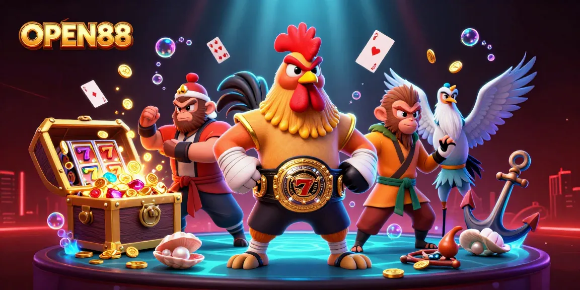 Engage in thrilling experiences at OPEN88 with the vibrant casino scene featuring dynamic characters and game elements.