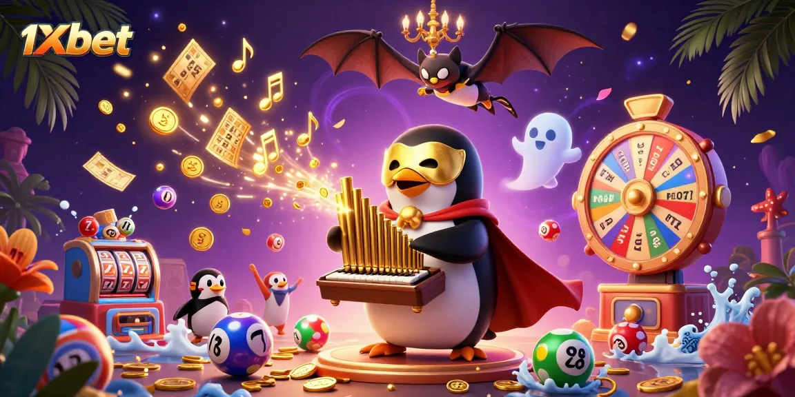 Engage with 1xbet through an immersive 3D casino art featuring whimsical characters and dynamic gambling elements.