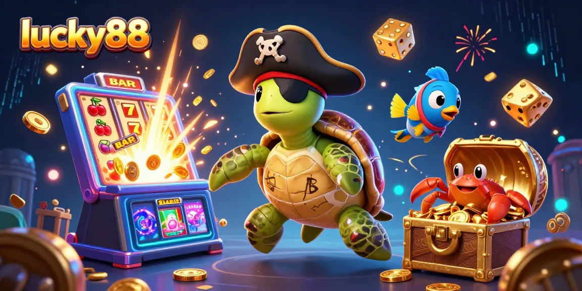 Experience thrilling wins at lucky88 with cartoon characters exploring a vibrant casino treasure scene.
