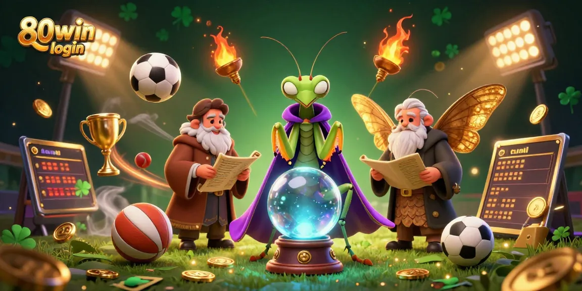 Engage with 80win login, featuring a vibrant 3D scene with mystical characters and dynamic sports elements.