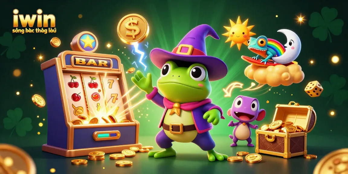 Engage with iwin sòng bạc thượng lưu's vibrant casino atmosphere with stunning 3D illustration of golden wins and lively characters.