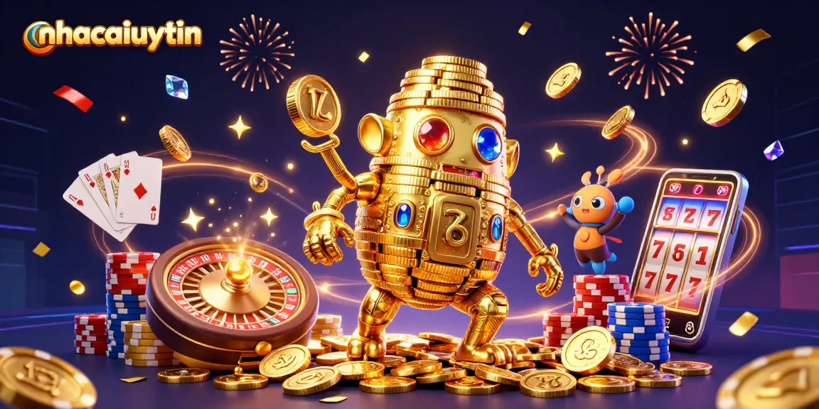spin the reels for massive wins with nhacaiuytin gaming options featuring a golden golem and vibrant casino elements