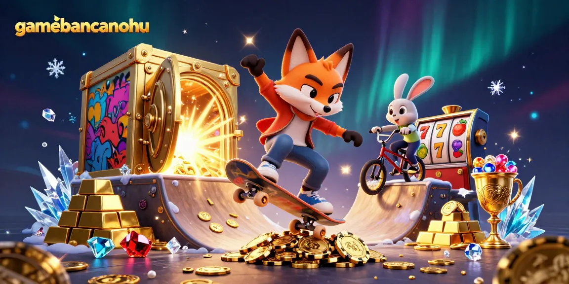 Experience excitement with gamebancanohu as a fox skates over poker chips amidst jackpot delights.