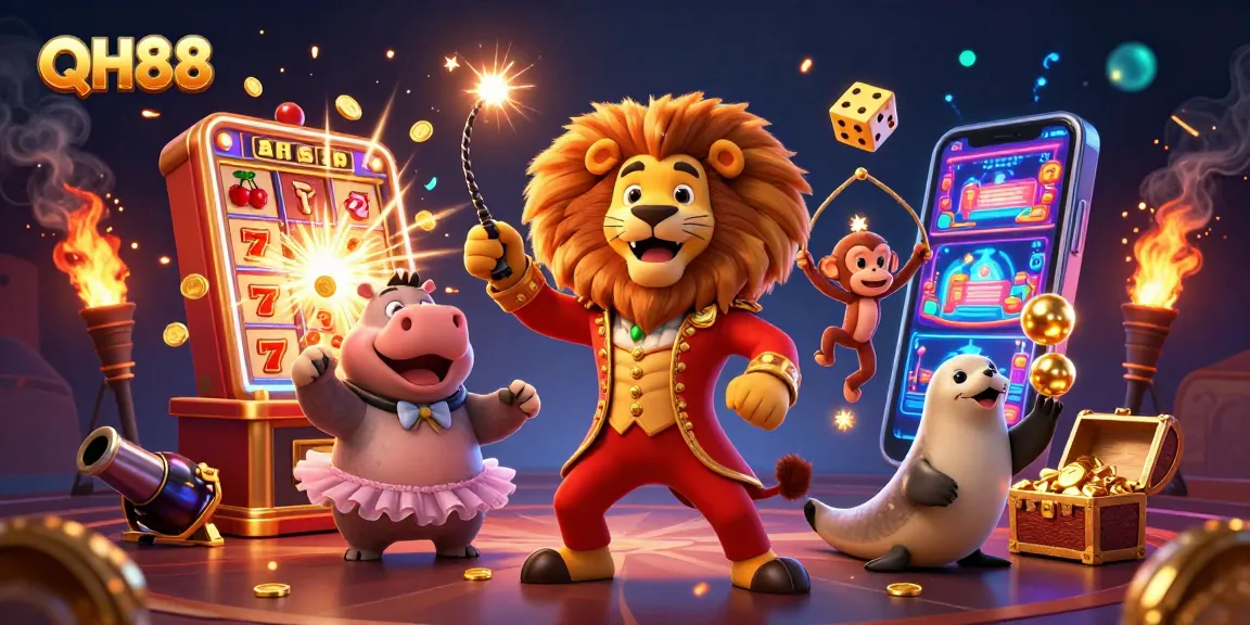 Experience the thrill of QH88 with engaging characters and exciting gaming action in a vibrant casino scene.