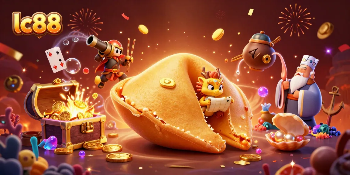 Experience the excitement of lc88 with golden treasures and dynamic casino action in this vibrant illustration.