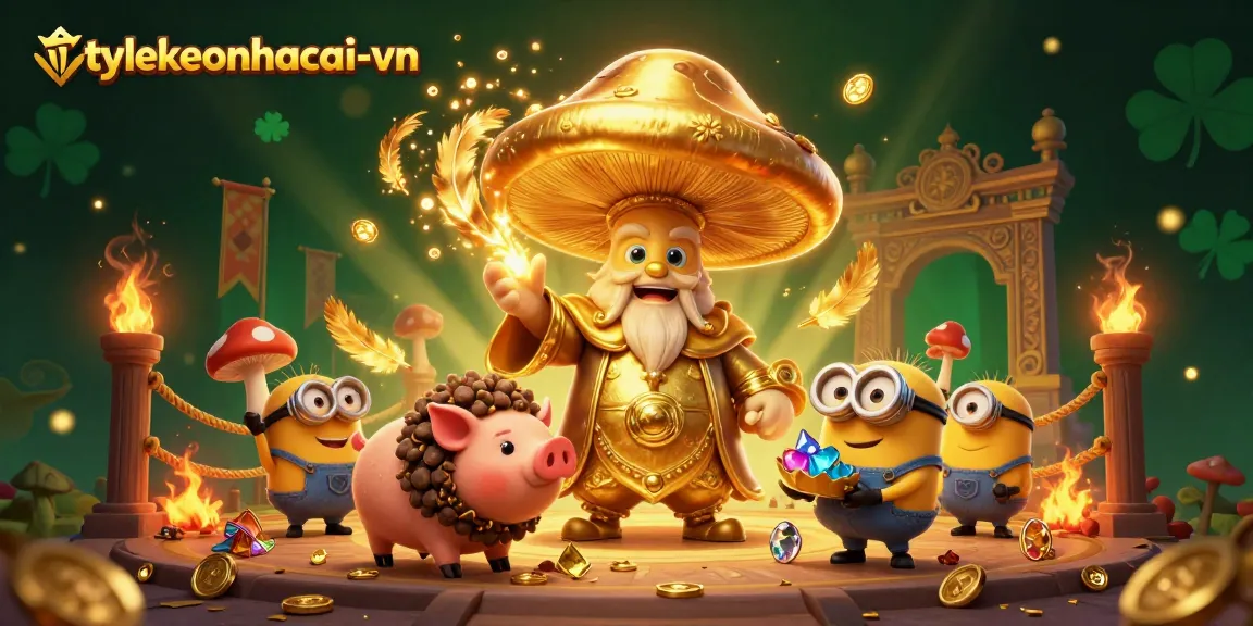 Engage with tylekeonhacai-vn's vibrant casino world through a magical golden scene showcasing enchanting elements.