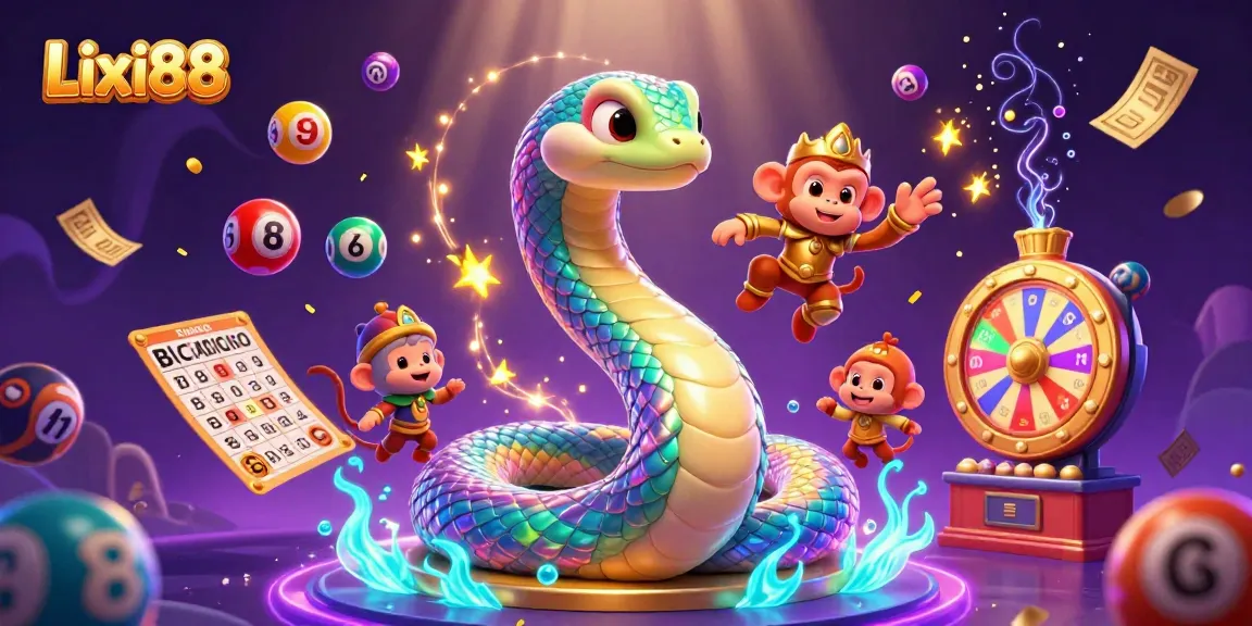 Engage with Lixi88's dynamic lottery scene filled with colorful balls and golden prizes.