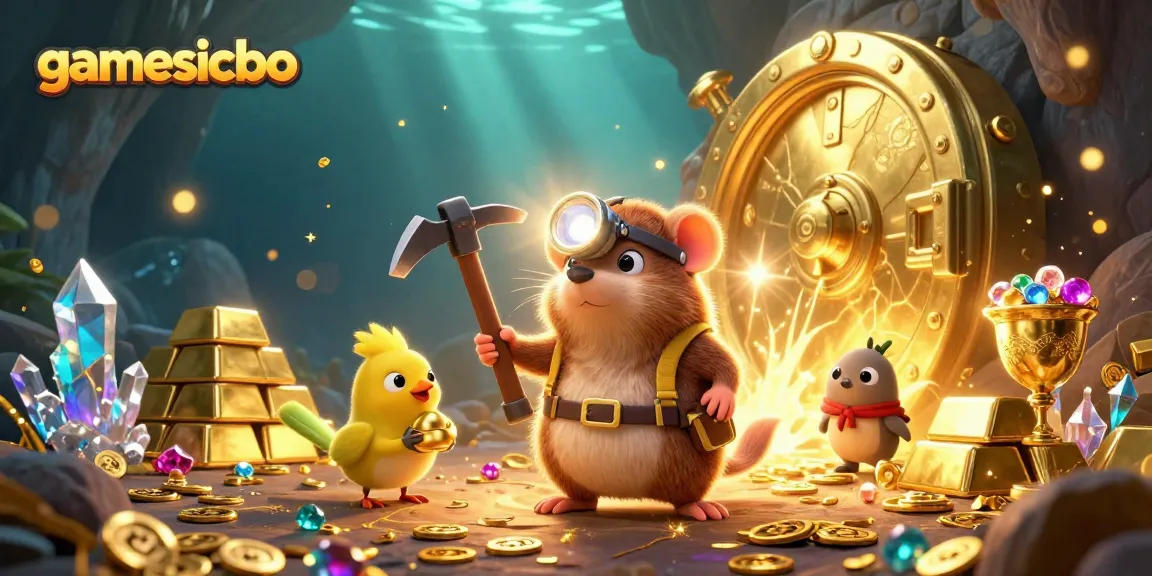 Engage with gamesicbo as a treasure hunter mole uncovers gems and gold in a vibrant casino cave.