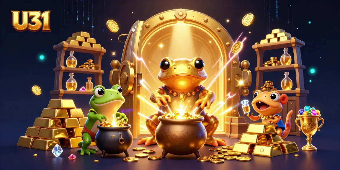 U31 players can immerse in a vibrant 3D casino adventure, featuring colorful gold alchemy elements and dynamic gaming excitement.