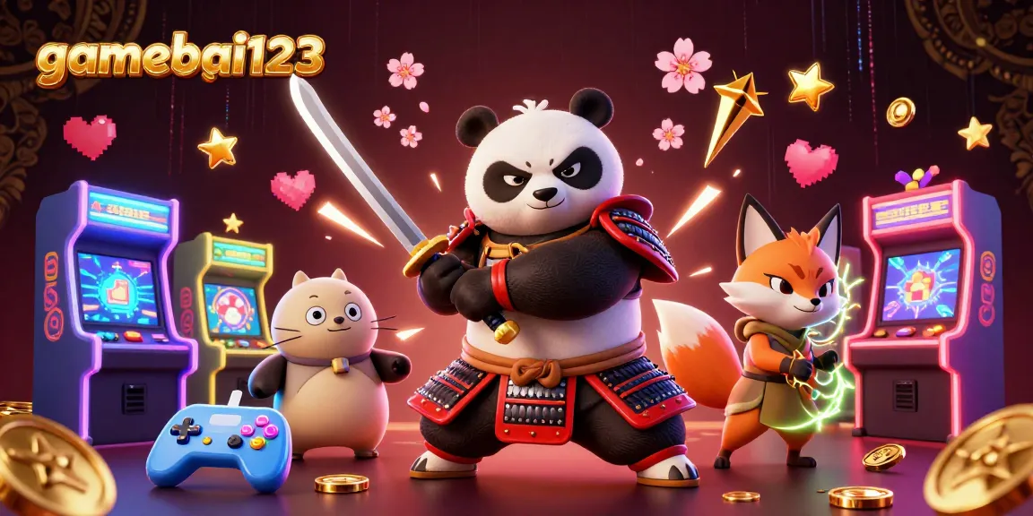 Experience the thrill of gamebai123 with a vibrant 3D illustration of characters and gaming elements.