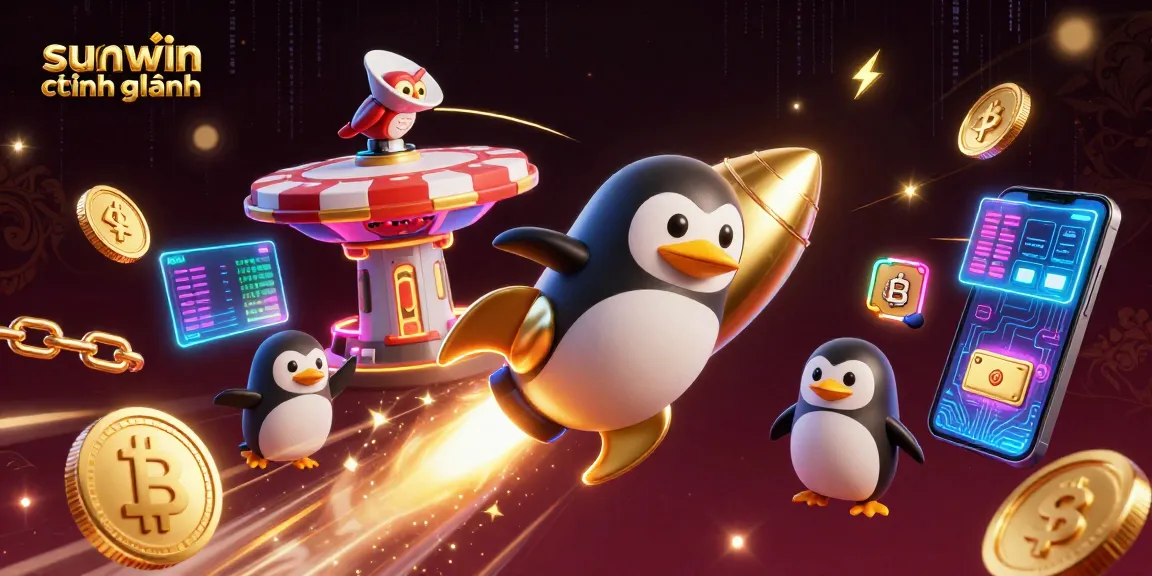 Experience thrilling rewards at sunwin chính hãng with a dazzling 3D penguin soaring through a dazzling casino galaxy!