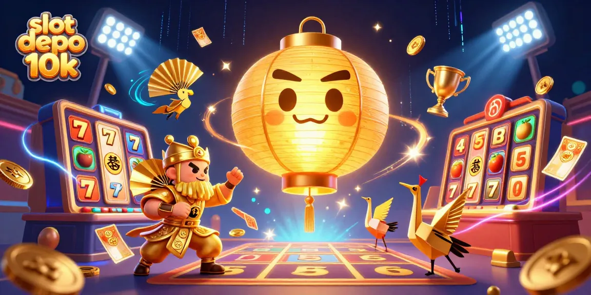 Engage with slot depo 10k in a vibrant casino scene featuring lucky symbols and dynamic game elements.