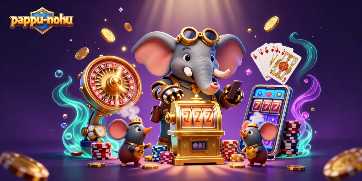 Win big at pappu-nohu with a vibrant scene featuring dynamic steampunk characters and casino elements.