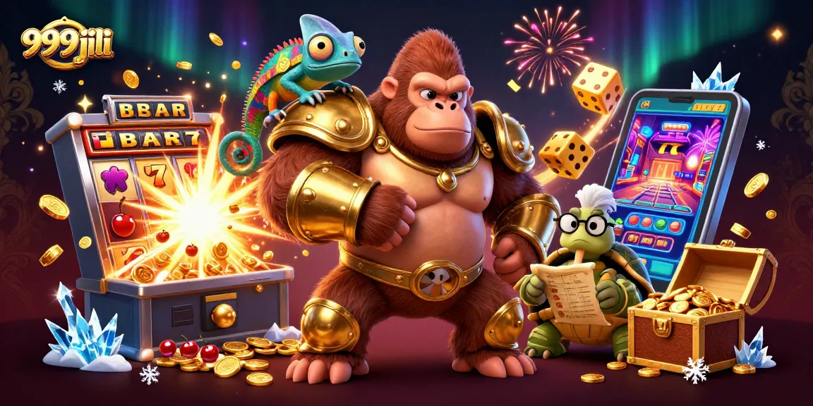 Experience exciting wins at 999jili with colorful 3D characters and dynamic casino games illustration.