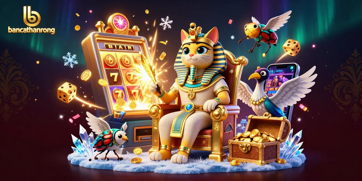 Experience bancathanrong with a pharaoh cat amidst a jackpot explosion in a dazzling casino scene.